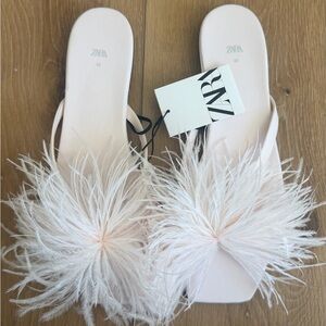 Zara Women's Feathered Sandals - Light Pink Size 9